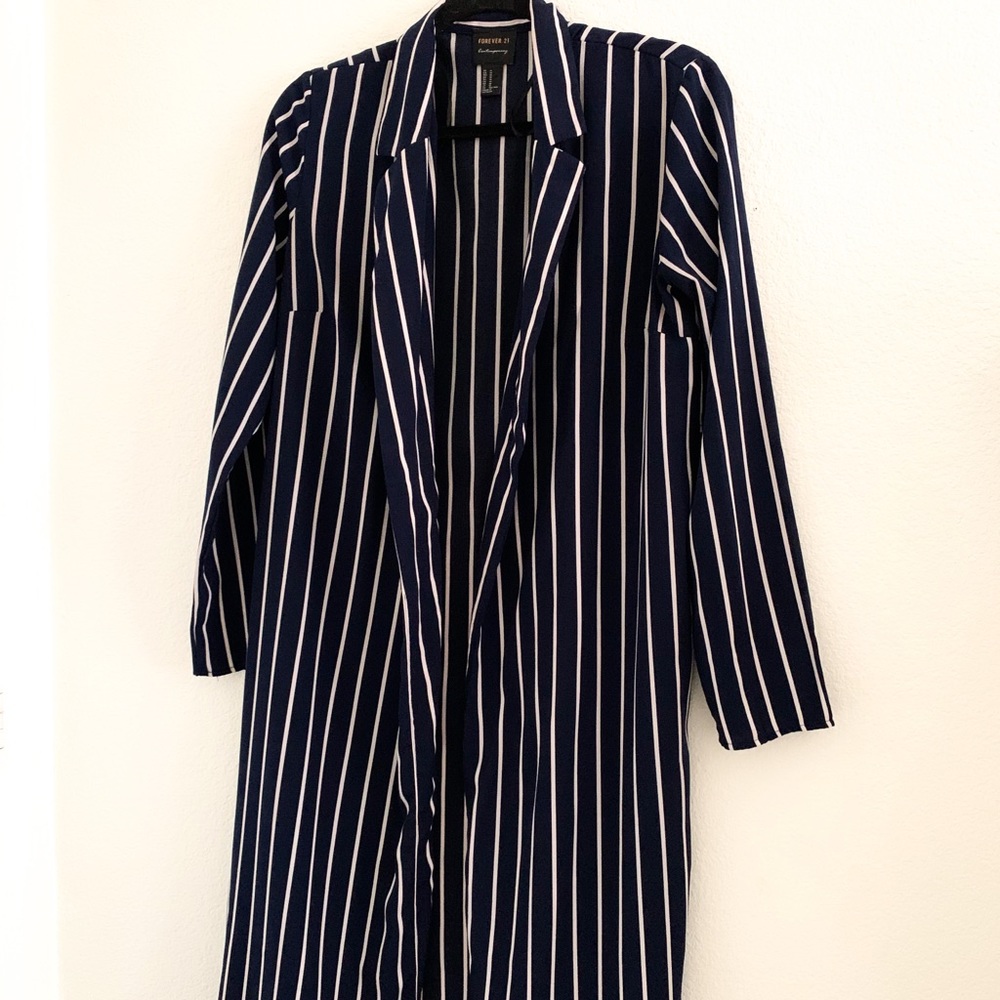 Striped knee length blazer